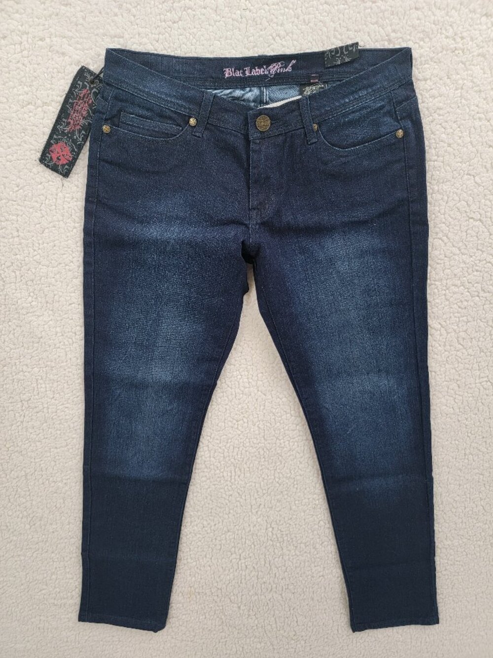 Blac Label Pink Low Rise Jeans Womens Size 30 Dark Wash Gold Studded Back Pocket